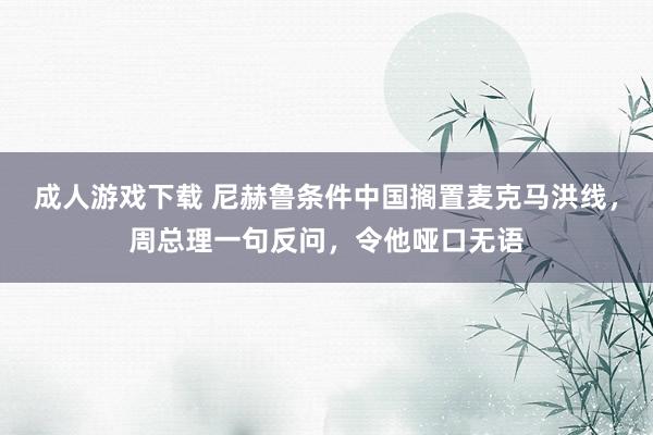 成人游戏下载 尼赫鲁条件中国搁置麦克马洪线，周总理一句反问，令他哑口无语